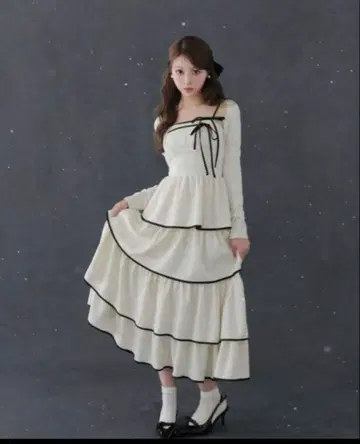 M me eme 티어드 리본 앙상블 원피스