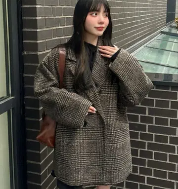 트위드 체크 코트