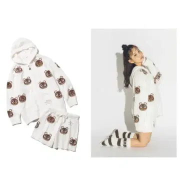 젤라또피케 동물의 숲 츠부마메 자카드 후드티&숏팬츠SET