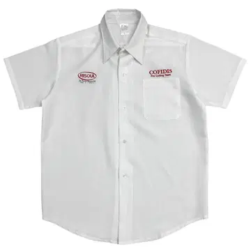 Y2K 빈티지 워크 셔츠 반팔 프랑스 기업 로고 자수 화이트 L