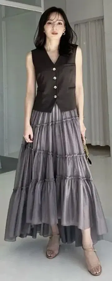 볼륨 티어드 오간자 스커트 M