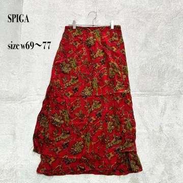 SPIGA 꽃무늬 롱 스커트 허리밴딩 빨간색 올 패턴 플레어