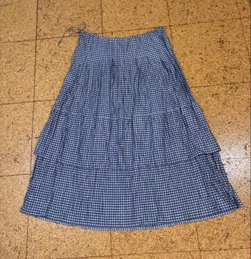 45R 실크 100% 체크 무늬 티어드 롱 스커트 2