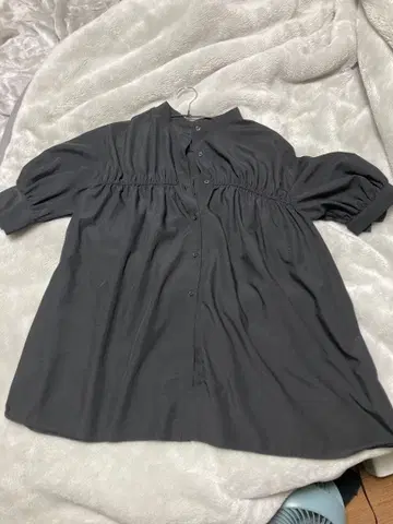 LEPSHIM 셔링 프론트 오픈 5부 소매 블라우스 블랙 프리 사이즈