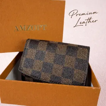 AMZOPT 체크 무늬 대용량 카드 케이스 고급 가죽 브라운 계열 컴팩트