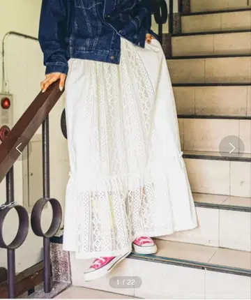 [ MODE NORM CORE ] 레이스 패치워크 맥시 스커트