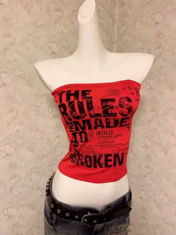 헤이세이 갸루 빨간 글자 프린트 탱크탑