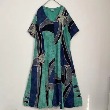 발리 제작 우붓 올 패턴 바틱풍 롱 원피스 레트로 L 상당