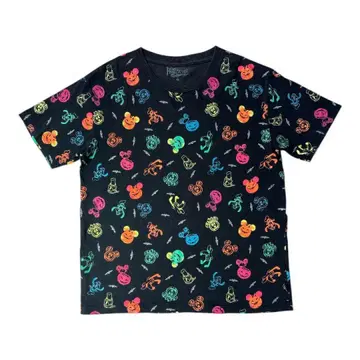 레어 홍콩 디즈니 미키 프렌즈 할로윈 블랙 T셔츠 형광 네온