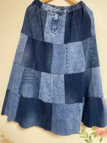 데님 패치워크 플레어 스커트