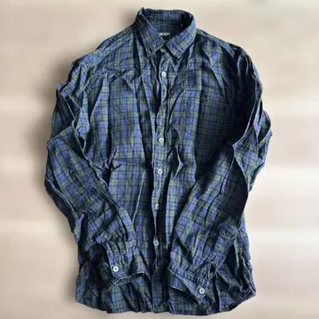 TODD SNYDER 긴팔 셔츠 S 청록색 체크 LINEN 100%