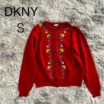 [컨디션 최상] DKNY 다나 캐런 자수 가디건 빈티지 빨간색 S