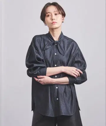 유나이티드 애로우즈 미니 보타이 롱 슬리브 블라우스 원 워시 데님
