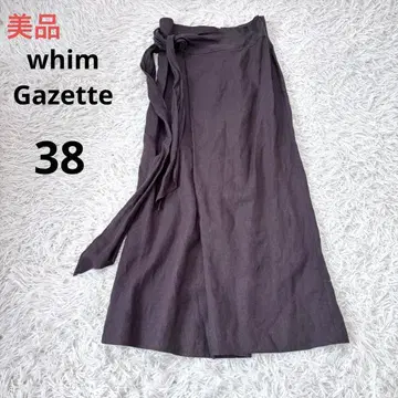 새상품급 whim Gazette 린넨 100% 롱 랩 스커트 브라운 38