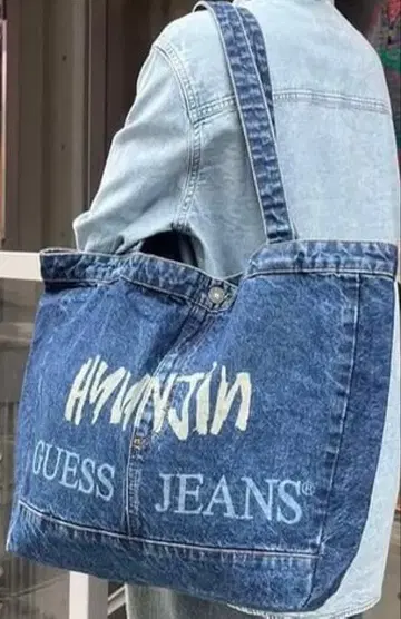 현진 Hyunjin Guess Jeans 하라주쿠 한정판 데님 토트