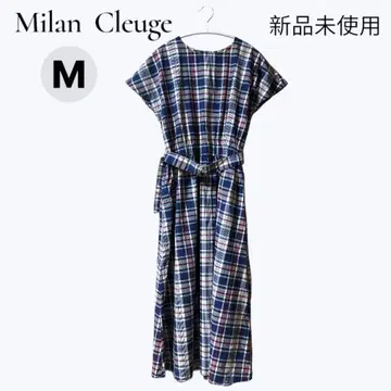 미사용 새상품 M Milan Cleuge 체크 원피스 허리밴딩 벨트 포함