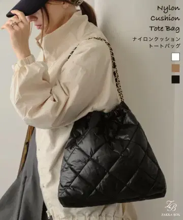 (2개 세트) 나일론 쿠션 체인백 미니 파우치 포함 블랙