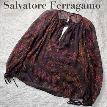 미사용급 페라가모 실크 블라우스 리본 쉬폰 이탈리아제 42 760