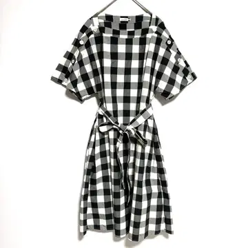 eur3 에울큐브 화이트 블랙 깅엄 체크 반팔 원피스 15