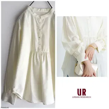 어반 리서치 [세탁 가능] 밴드 카라 노카라 시어 개더 블라우스