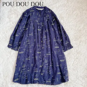 푸두두 셔츠 원피스 네이비 프론트 오픈 M 레이온 린넨 혼방 루즈핏