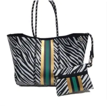 [1개만] 토트백 네오프렌 A4 사이즈 제브라 패턴 미니 파우치 포함