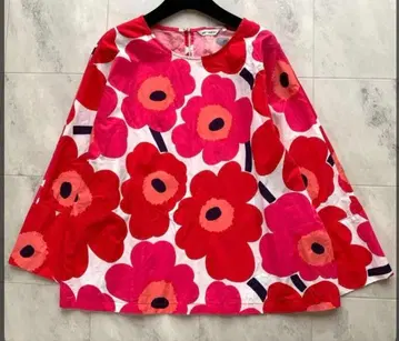 마리메꼬 우니코 블라우스 튜닉 기장 리투아니아제 핑크 x 레드