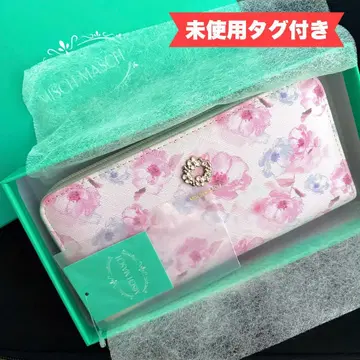 미슈마슈 꽃무늬 프린트 장지갑 핑크 합성 피혁 인조 가죽