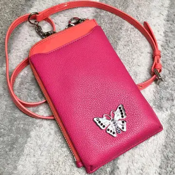 ANNA SUI 체인 지갑 스마트폰 나비 장지갑 핑크 오렌지