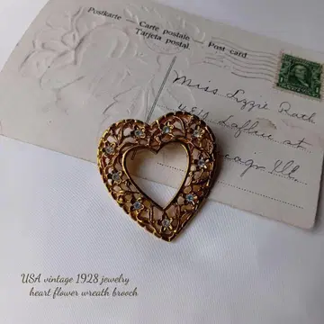 USA vintage 1928 jewelry 플라워 하트 브로치