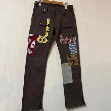 새상품급 도둑 일기 패치워크 부시 팬츠 30 면 100% 짙은 갈색 슬릿