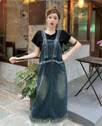 빅 사이즈 여성용 데님 살로펫 원피스 봄/여름 가을 새상품