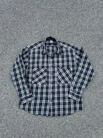 KING SIZE 블랙/그레이 체크 플란넬 셔츠