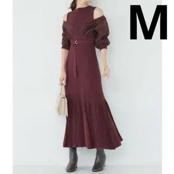 MERCURYDUO 이소재 도킹 원피스 보르도 플레어 어깨 트임 슬림 M