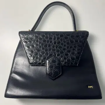 포멀 가죽 핸드백 블랙 악어 엠보싱 골드 금장 장식