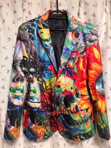 아트 예술계 해골 등 개성파 프린트 올 패턴 자켓