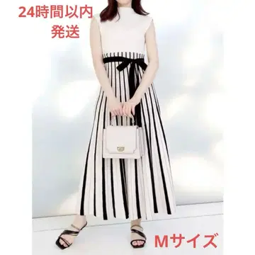 머큐리 듀오 체인지 리브 배색 니트 원피스 화이트 M 사이즈