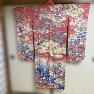 핑크 고전 꽃무늬 후리소데