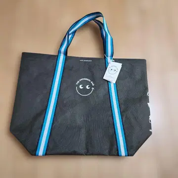 [ 안야 힌드마치 ] 카키 x 스카이블루 스트라이프 에코백 대