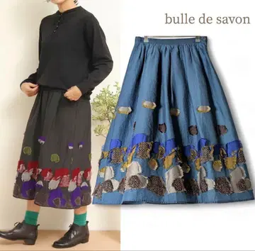 뷔르데사봉 / 일본제 정가 2만 5천엔 자카드 스커트 블루그린