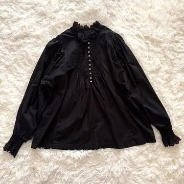 MEDE19F 타카야마 미야코 콜라보 프릴 옷깃 블랙 긴팔 셔츠 블라우스
