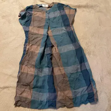 Yaccomaricard 린넨 100% 체크 무늬 반팔 무릎 아래 원피스