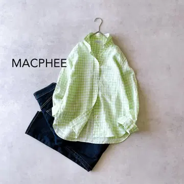 맥피 린넨 100% 깅엄 체크 셔츠 겉옷 TOMORROWLAND