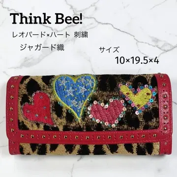 미사용에 가까운 싱크비 장지갑 레오파드 하트 자수 자카드 직물 핑크