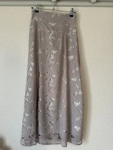 MERCURY DUO/핑크 베이지 레이스 플레어 스커트 롱