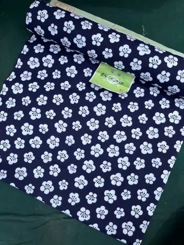 네이비 화이트 본염 매화 유카타 옷감