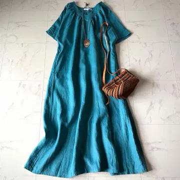 새상품급*어반 리서치 린넨 개더 릴랙스 원피스 블루