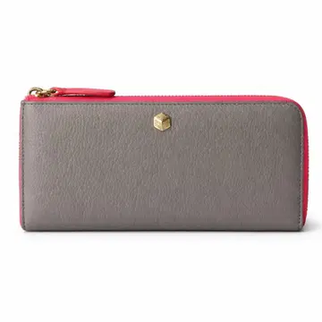 PELLE 장지갑 L자 지퍼 천연 가죽 그레이 핑크 가죽 지갑
