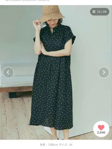 URBAN RESEARCH DOORS 린넨 도트 플레어 원피스 블랙