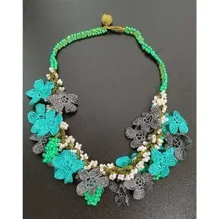 o5-30 터키 오야 자수 목걸이 에메랄드 그린 그레이